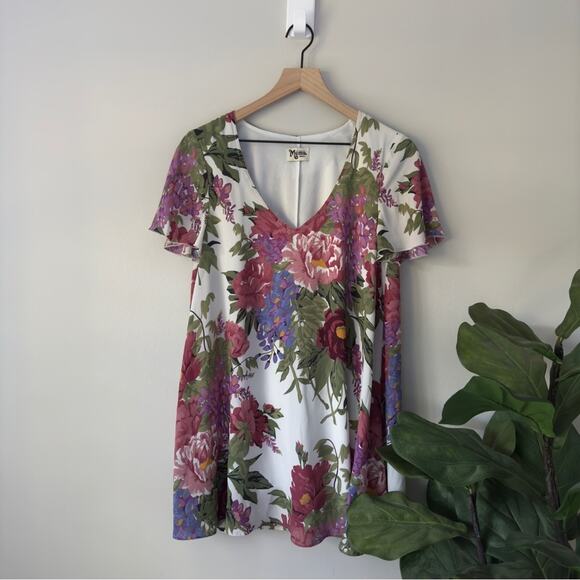Show Me Your MuMu Floral Flutter Sleeve Mini Dress Scoop V-Neck Lined Flowy EUC - Picture 1 of 9